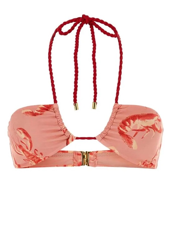 FARM Rio Other - NWT Farm Rio Pink Lobster Print Bandeau Bikini Top Size L Braided Halter Swim